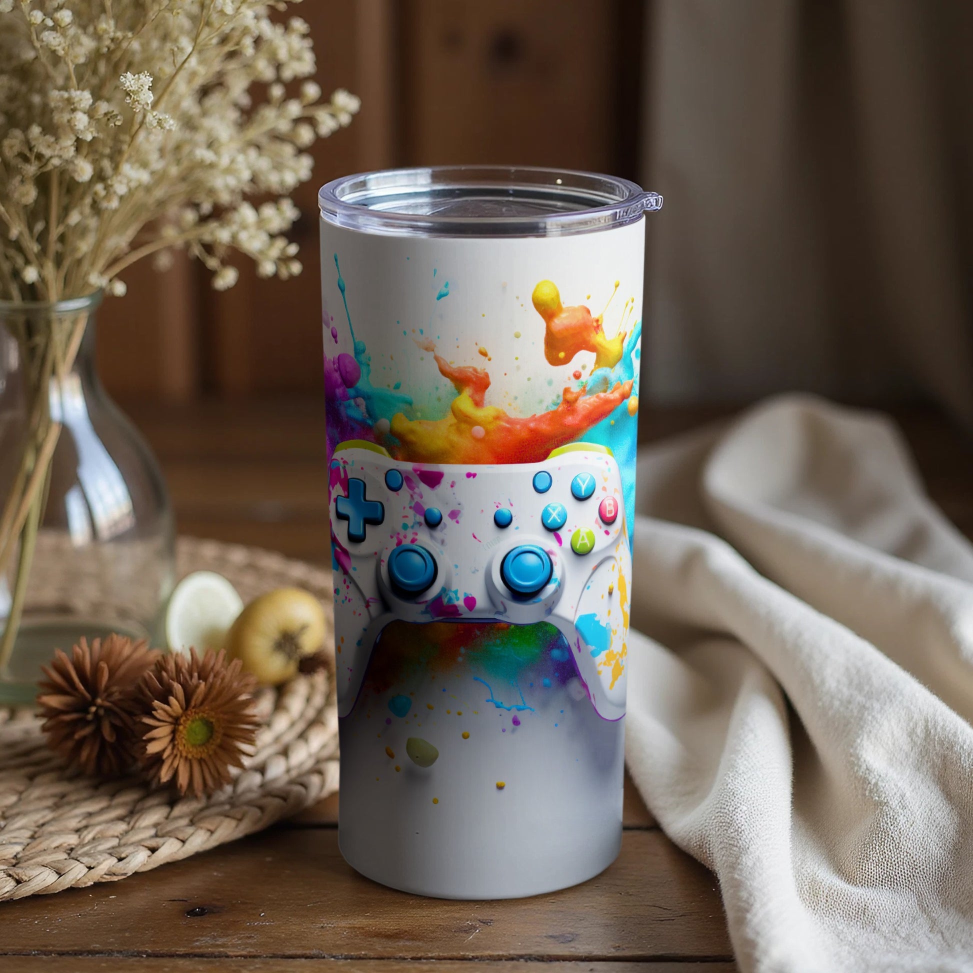 Colorful Gaming Controller Splash Art Tumbler