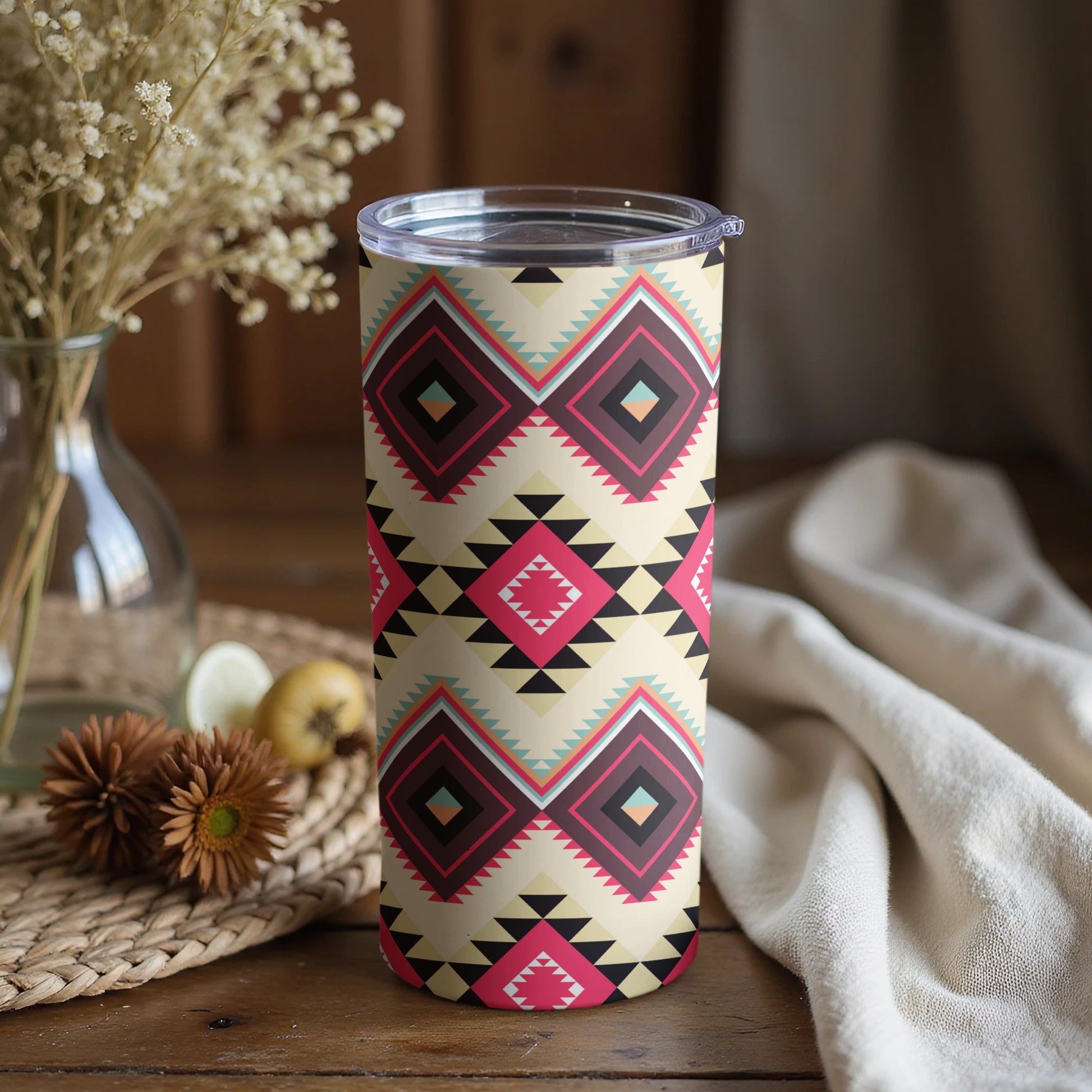 Vibrant Geometric Patterned Travel Tumbler Product