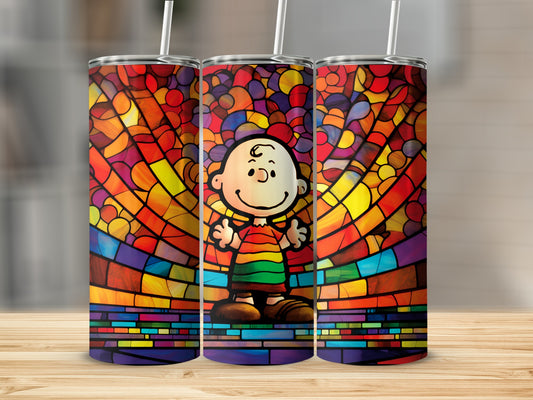 Stained Glass Art Style Tumbler with Cartoon Character