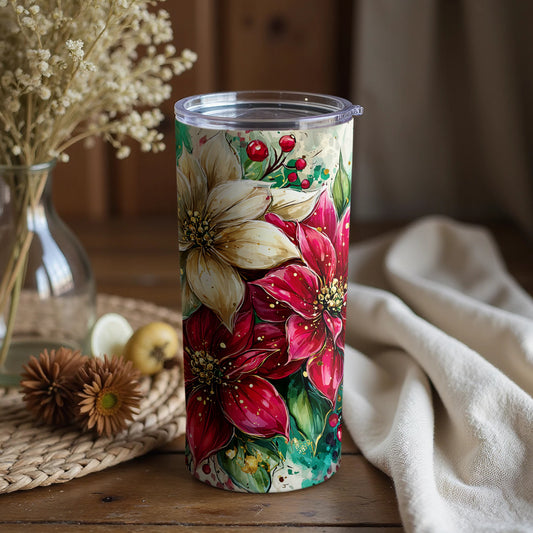 Holiday Poinsettia Floral Christmas Tumbler