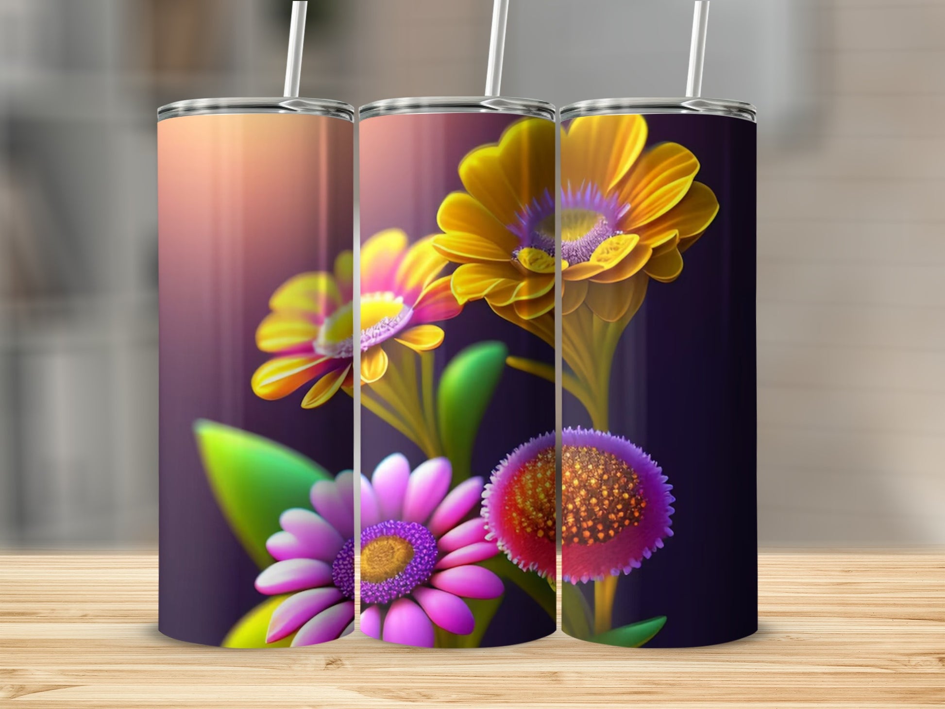 Colorful Floral Design Tumbler Set for All Occasions