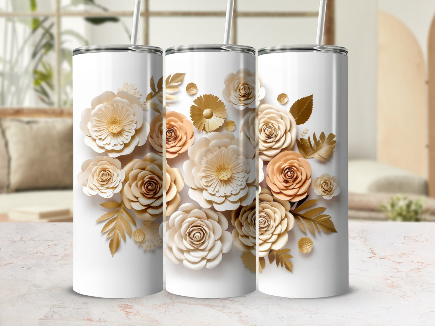 Elegant Floral Design Tumbler for Stylish Drinkware