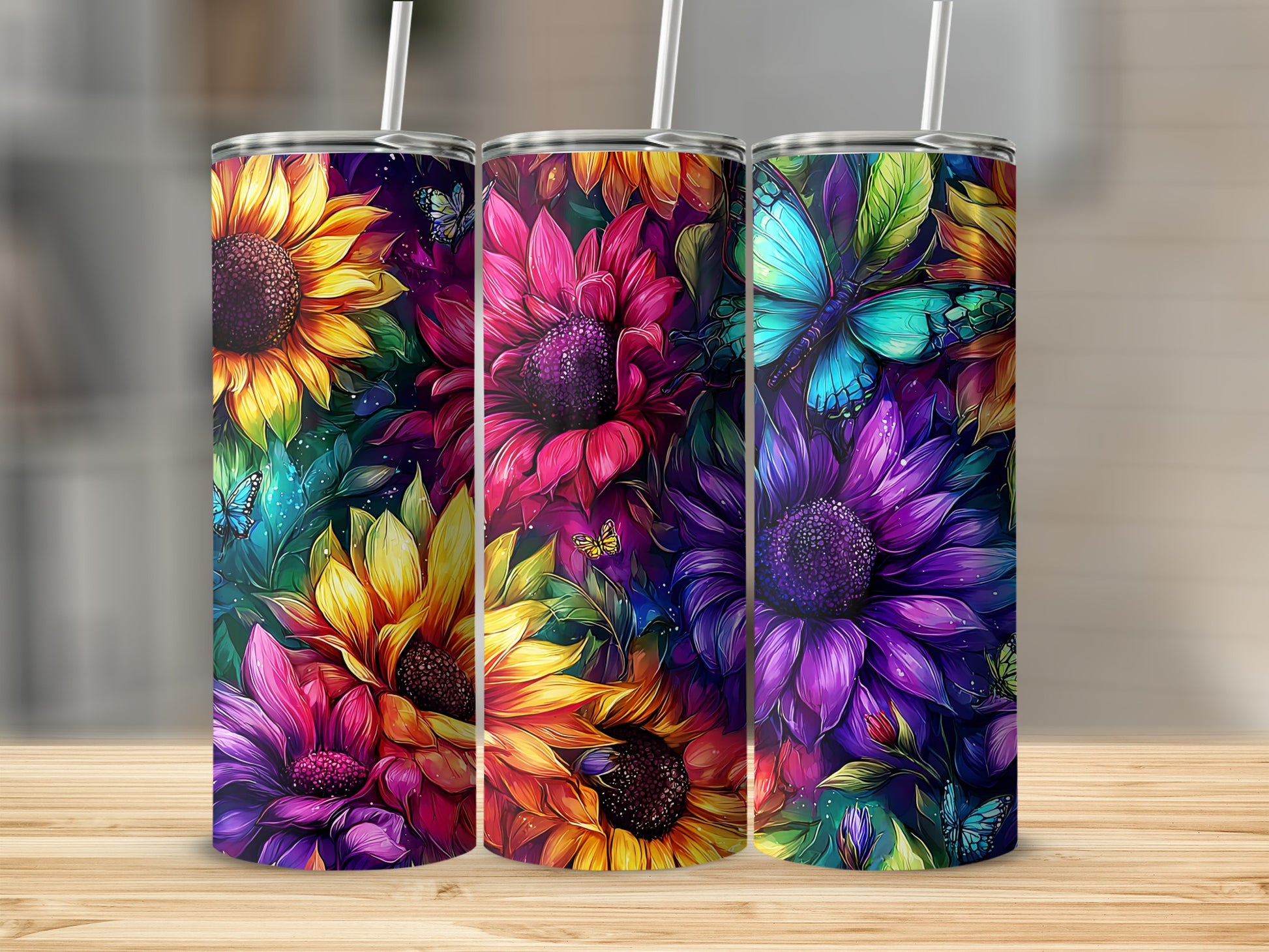 Colorful Floral and Butterfly Print Tumbler Product