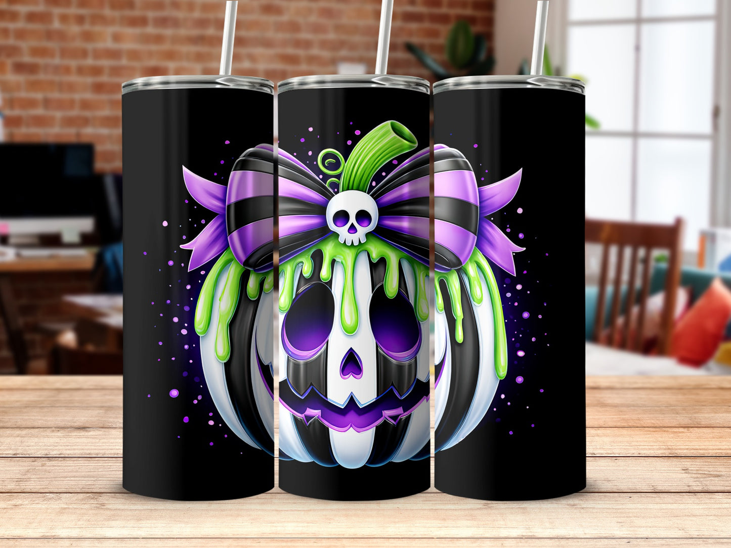 Spooky Pumpkin Halloween Tumbler with Skull and Bows