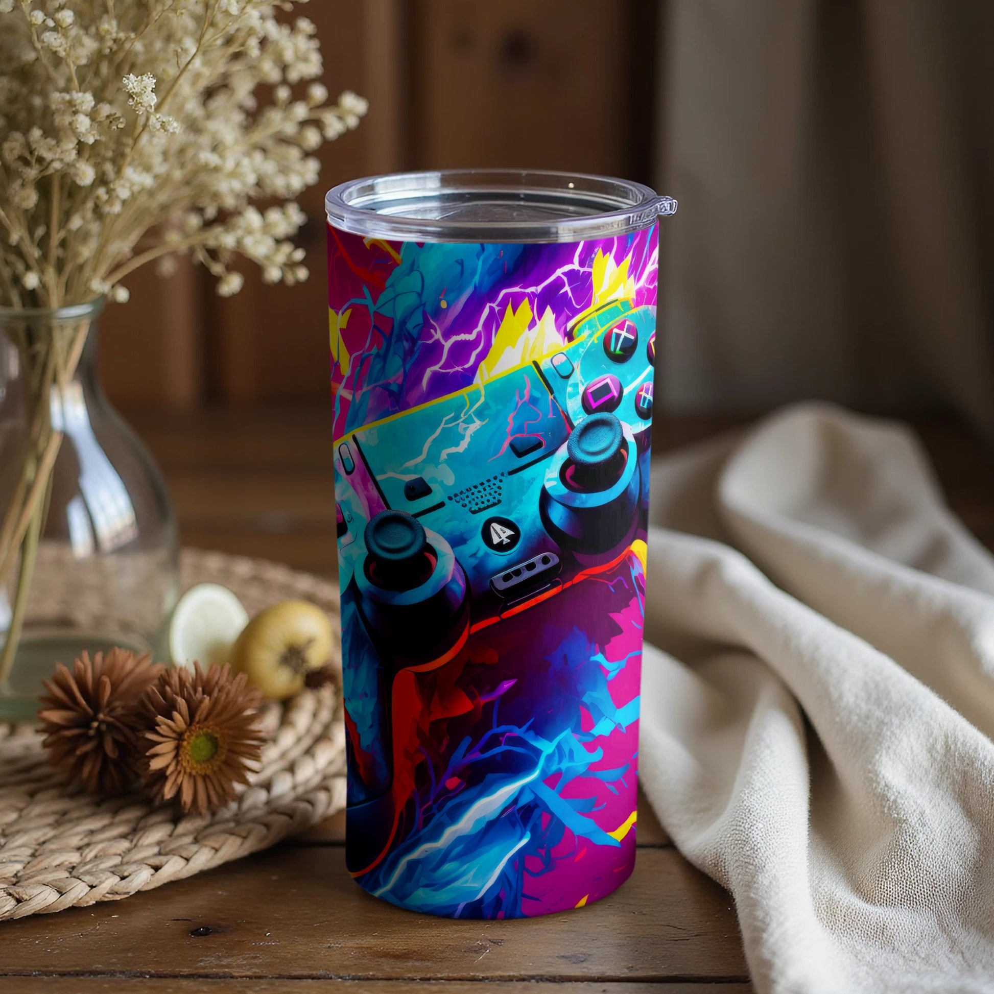 Vibrant Gaming Controller Design Travel Tumbler