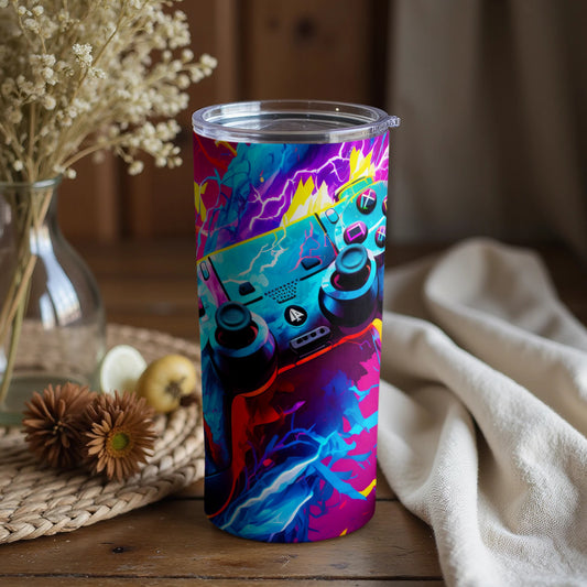 Vibrant Gaming Controller Design Travel Tumbler