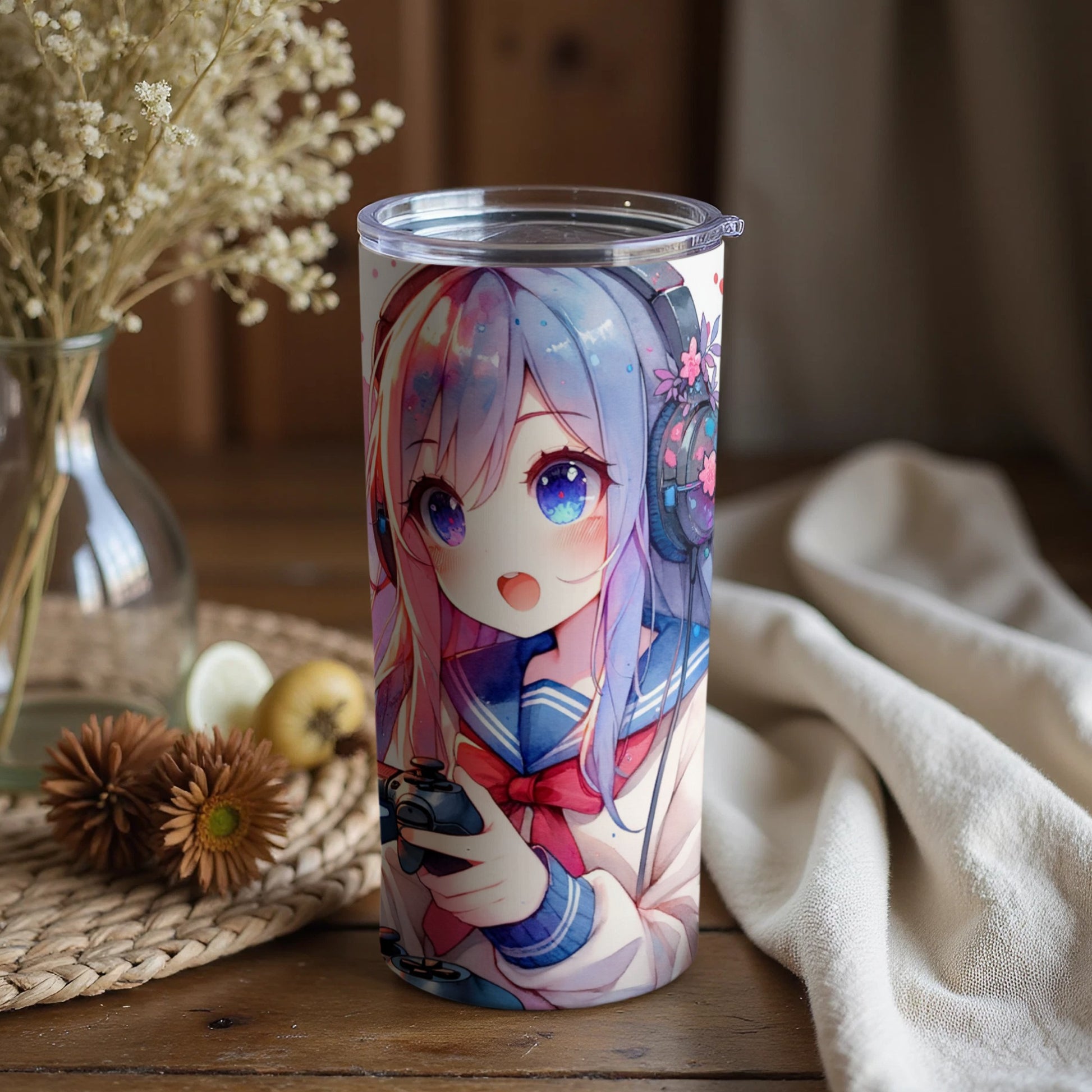 Anime Gamer Girl Tumbler Colorful Drinkware Accessory
