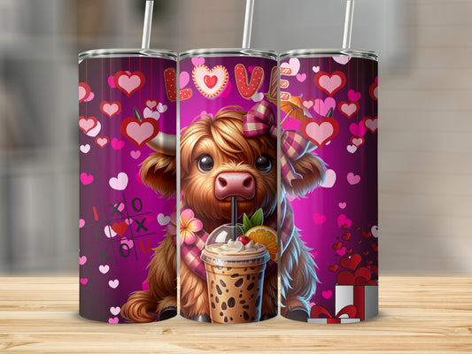 Cute Highland Cow with Hearts Tumbler Product