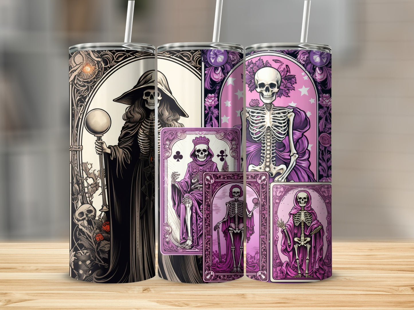 Gothic Skeletal Tarot Art Tumblers for Unique Style