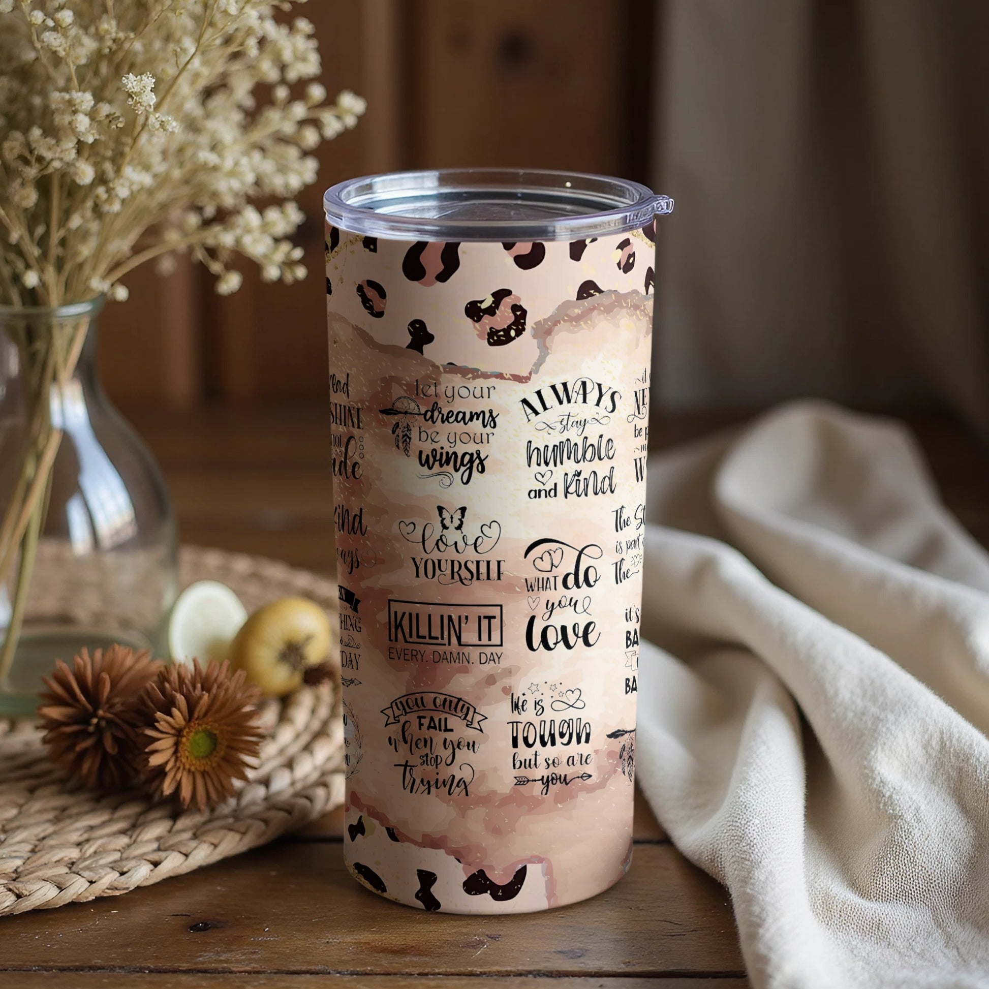 Motivational Quotes Leopard Print Tumbler for Daily Inspiration
