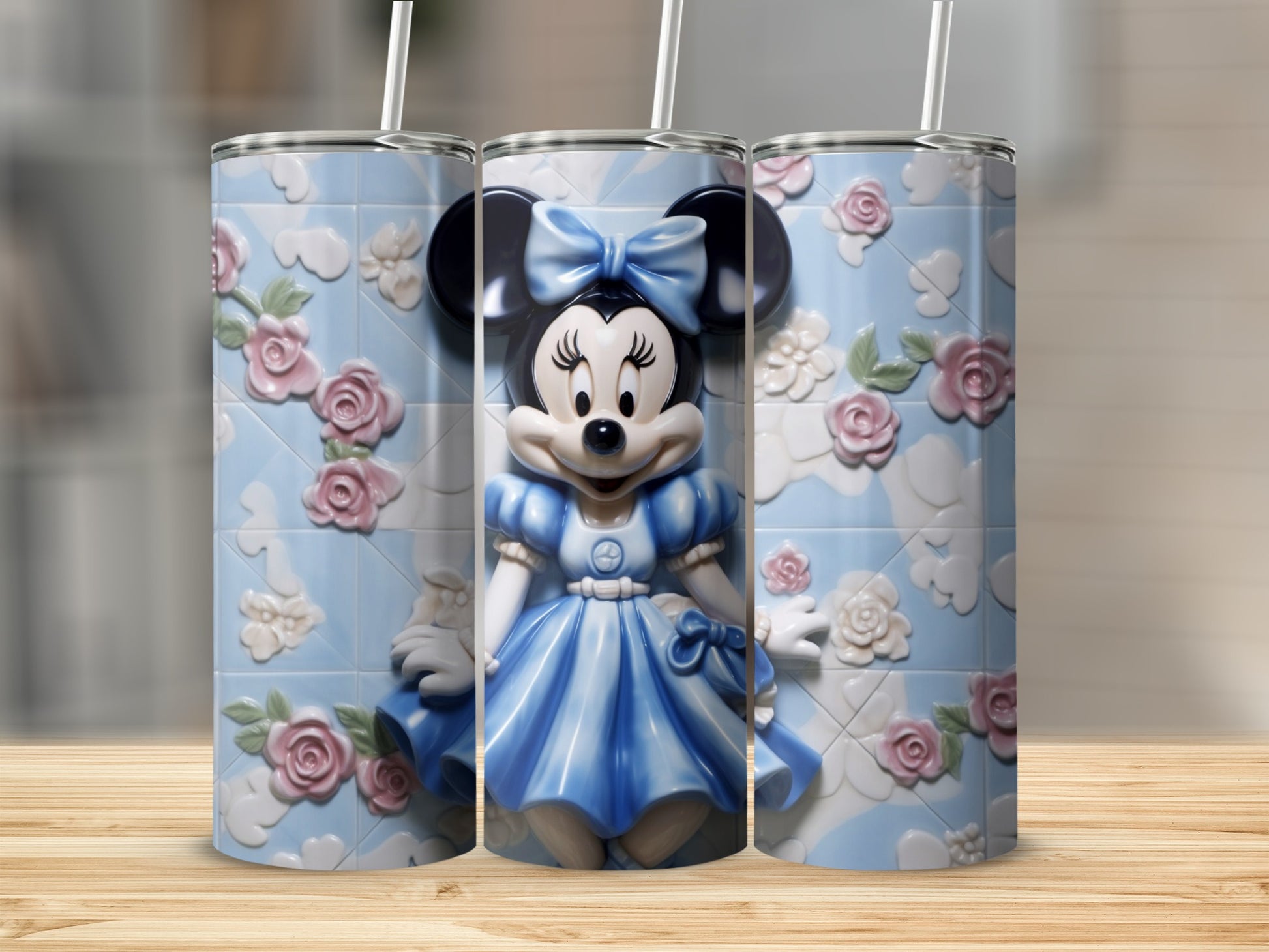 Disney Character Floral Design Tumbler with Straw