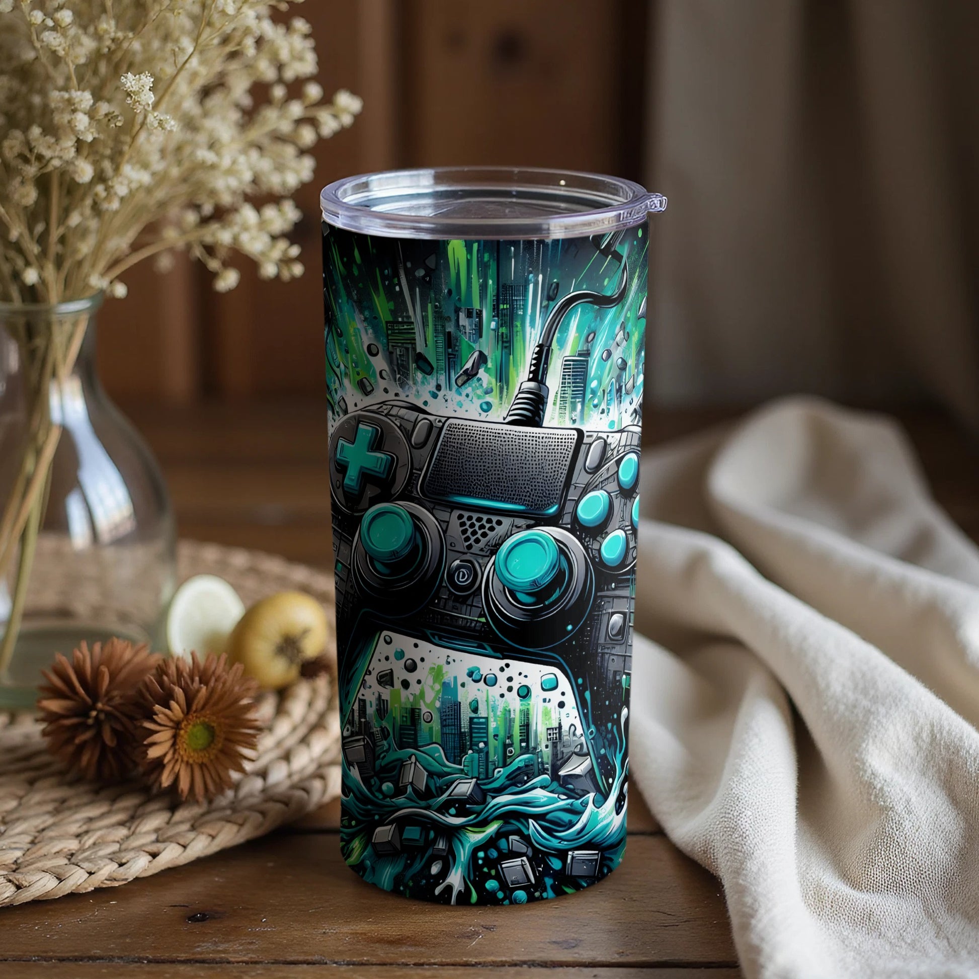 Vibrant gaming controller design insulated tumbler product