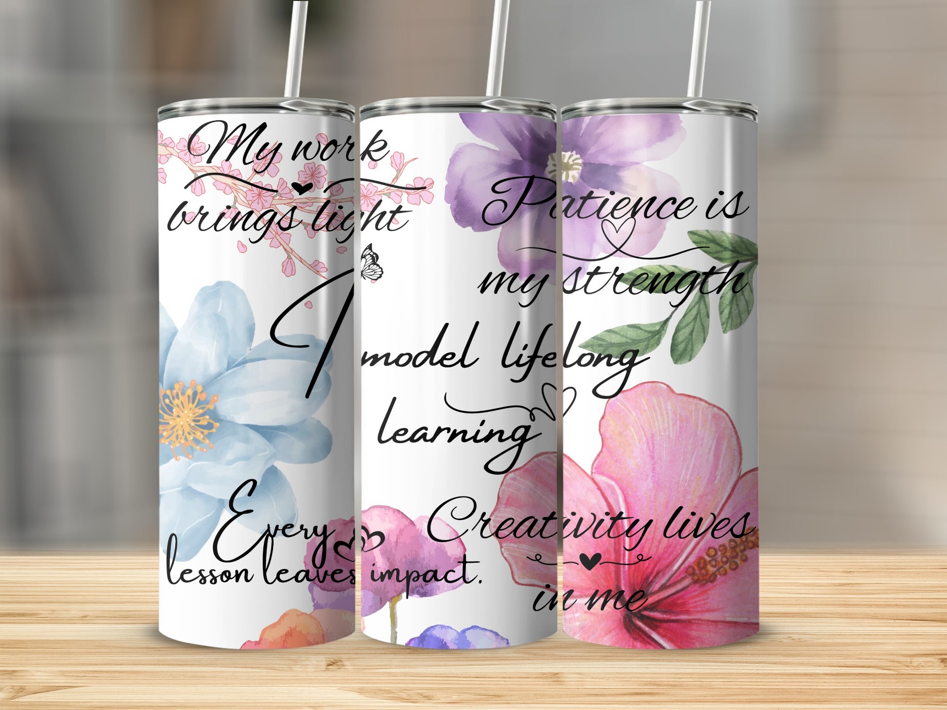 Floral Insulated Tumblers with Inspirational Quotes