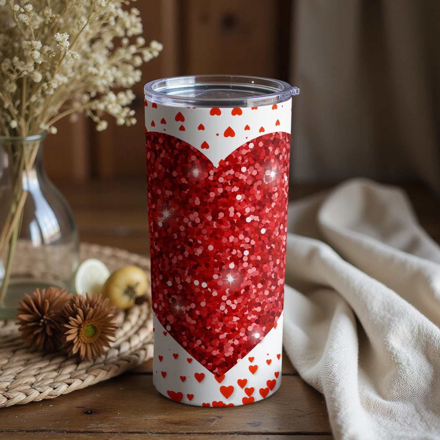 Red Heart Glitter Design Valentine's Day Tumbler