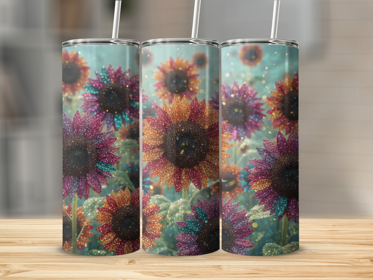 Sparkling Colorful Sunflower Design Tumbler product
