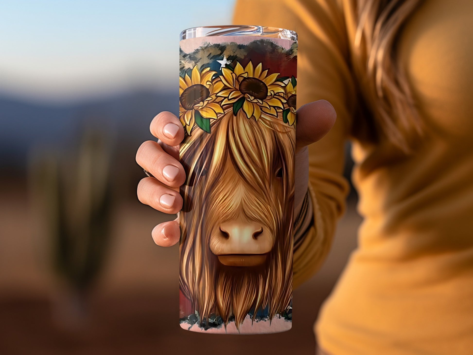 High Quality Sunflower Highland Cow Design Tumbler