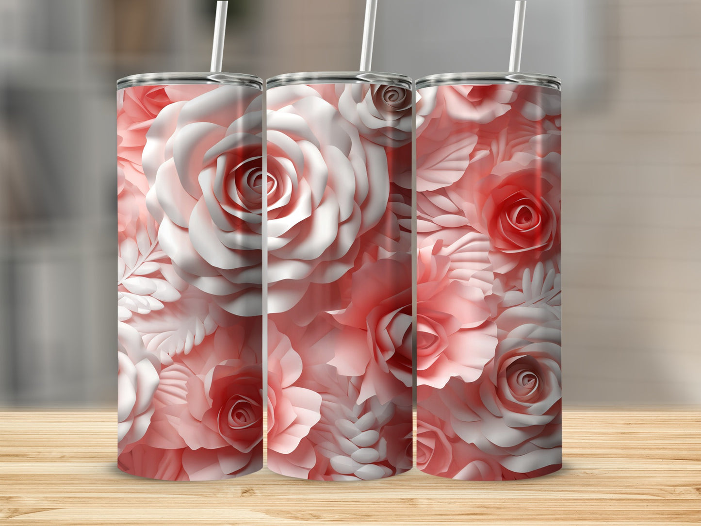 Elegant Red and White Floral Pattern Tumbler Product
