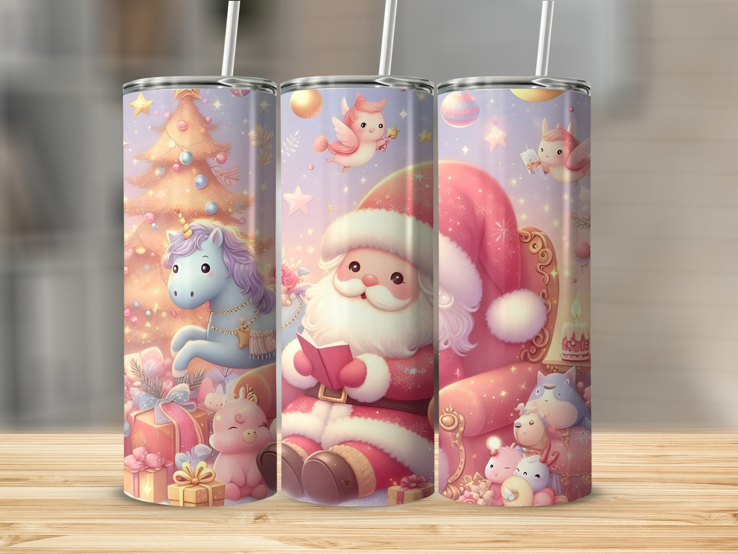Festive Unicorn and Santa Themed Tumbler for Sale