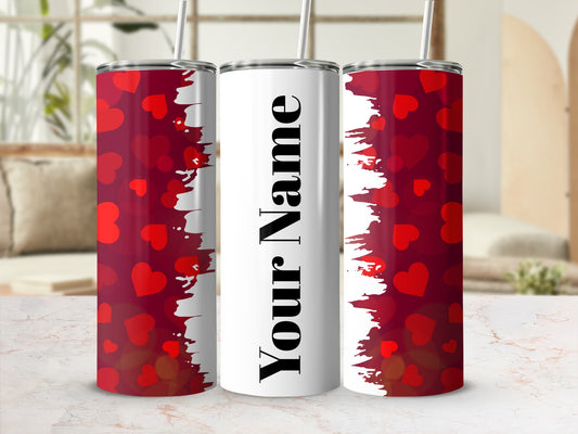 Personalized Red Hearts Design Tumbler with Straw