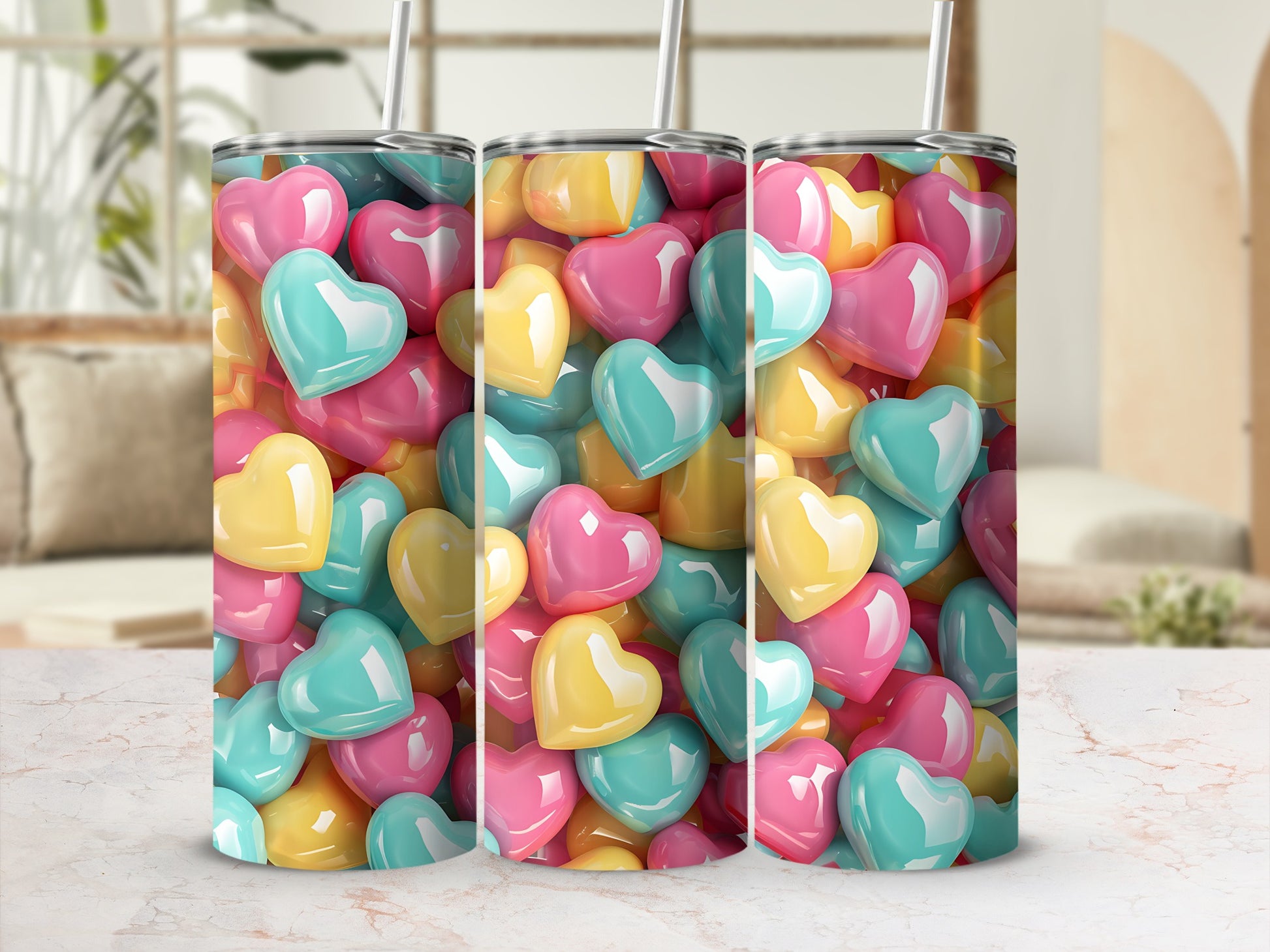 Vibrant Glossy Heart Pattern Tumbler product type