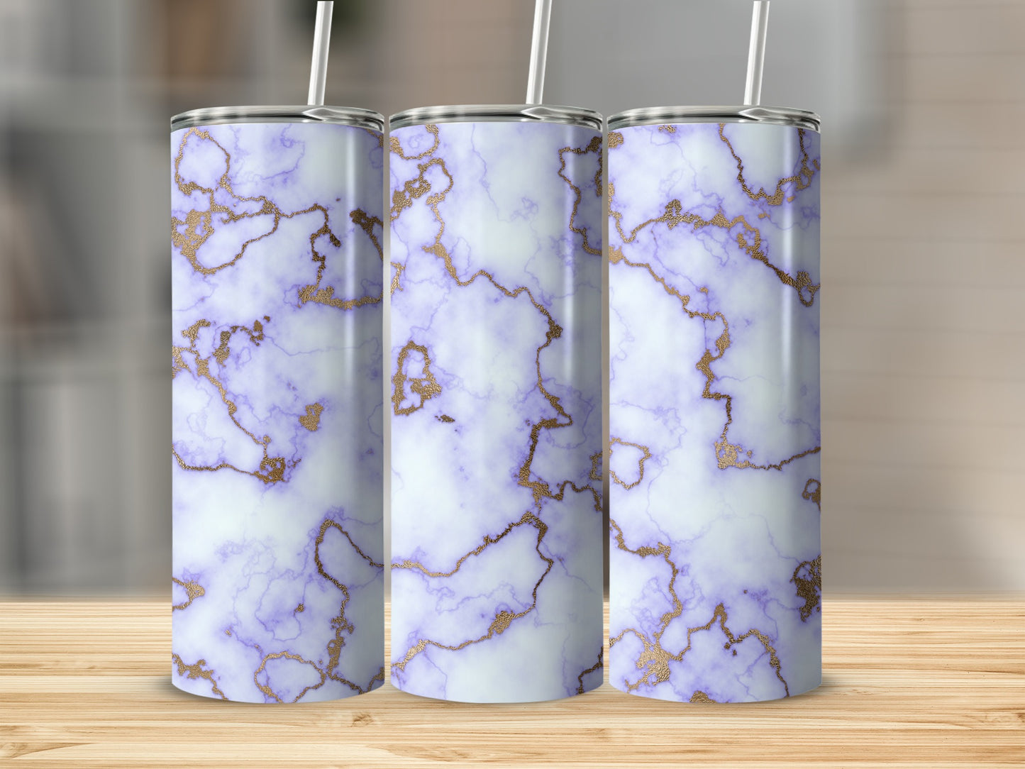 Elegant Purple Faux Marble Design with Gold Accent Tumblers