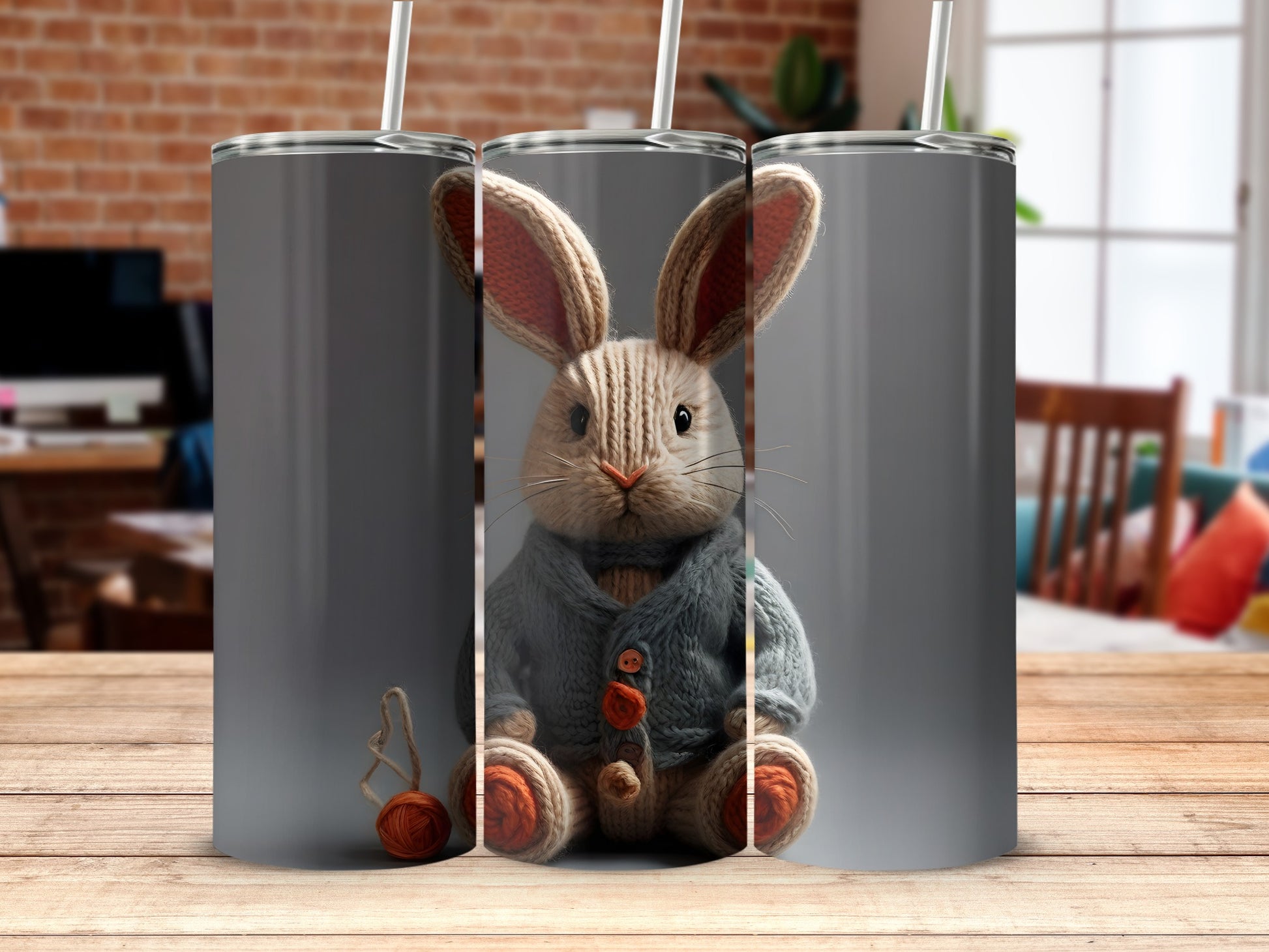 Adorable Knitted Bunny Gray Design Tumbler product type