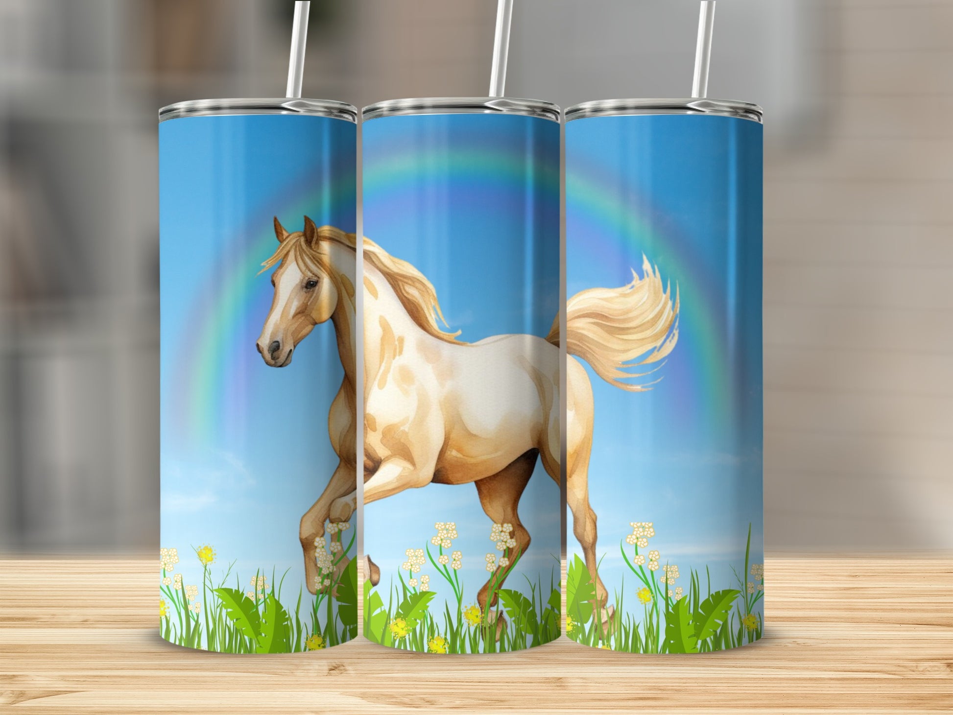 Beautiful Horse with Rainbow Tumbler Cup