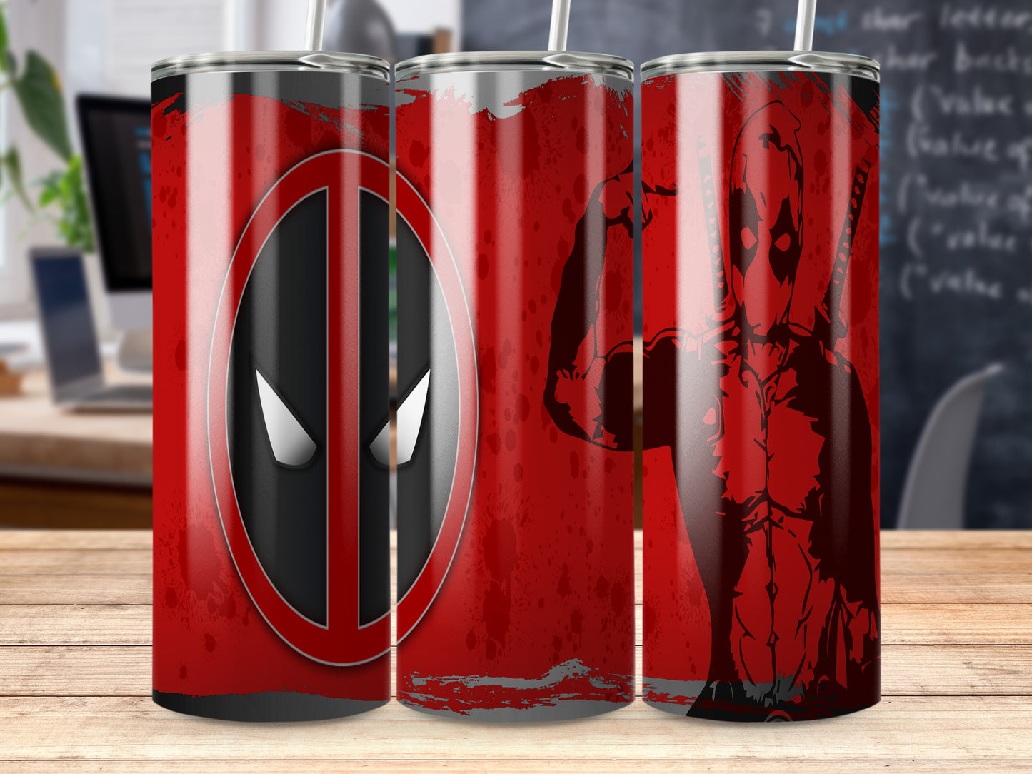 Deadpool Mask Logo With Red Background Design Tumblers