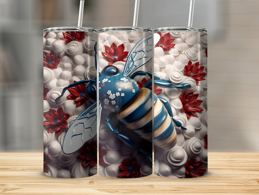 Three tumblers with a bee and floral design.