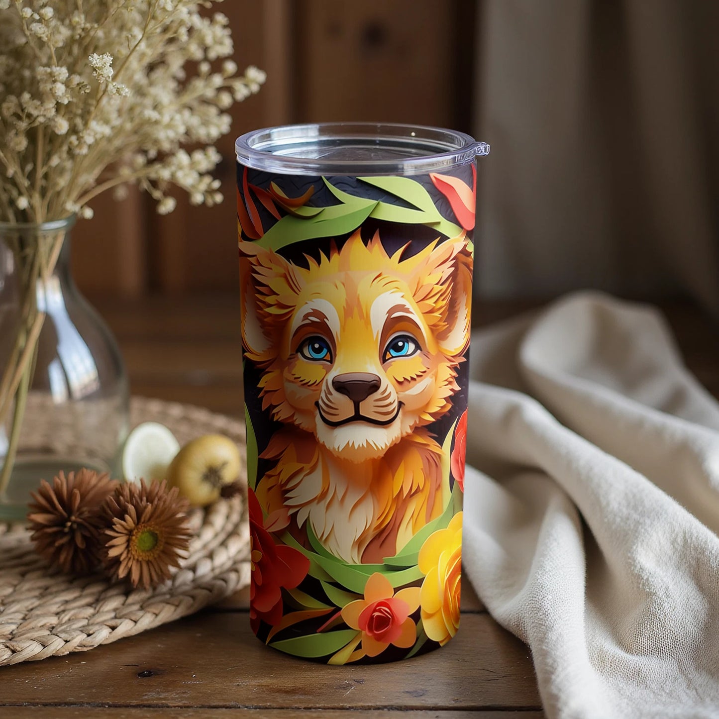 Vibrant Lion Design Insulated Tumbler Drinkware