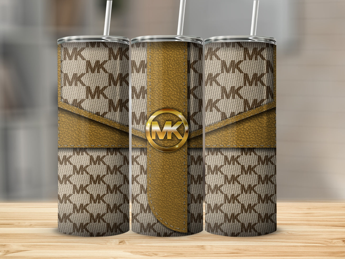 Stylish MK Patterned Slim Tumbler with Straw Tumbler