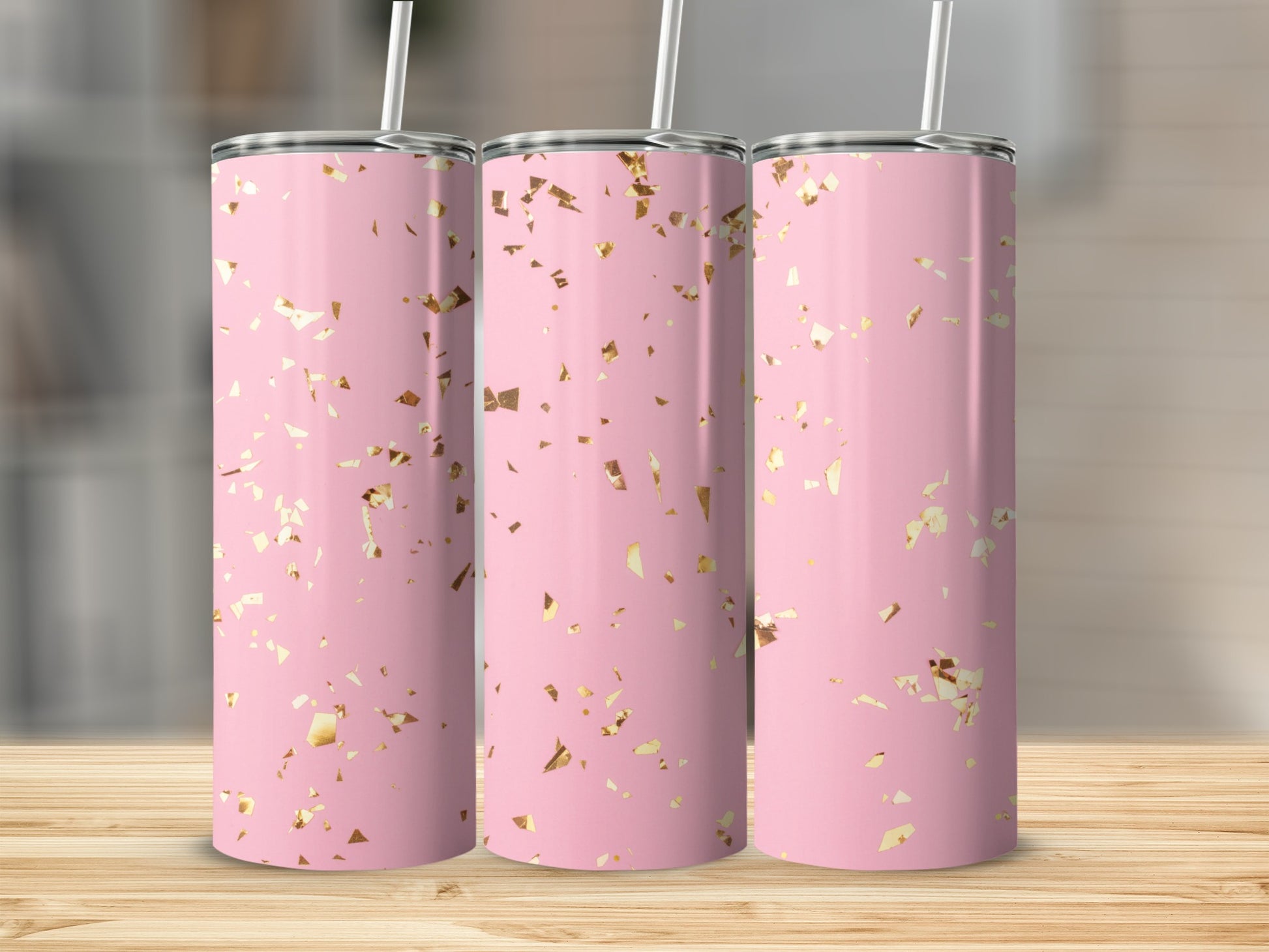 Pink and Gold Confetti Design Tumbler Product