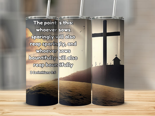 Inspirational Bible Verse Tumbler with Cross and Church