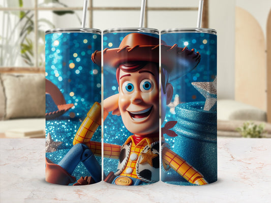 Toy Cowboy Themed Tumbler with Blue Glitter