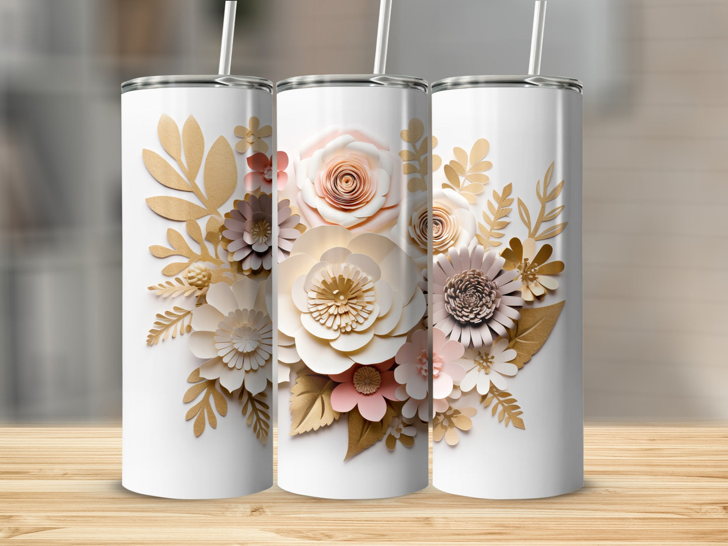 Elegant Floral Design Tall Drinkware Tumblers Set