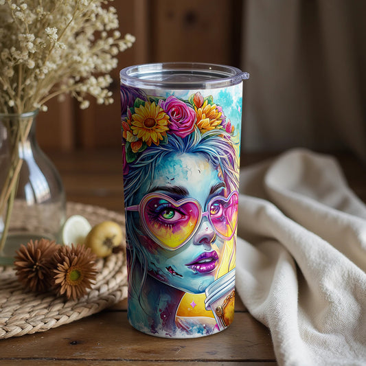 Vibrant Floral and Heart Sunglasses Tumbler Cup