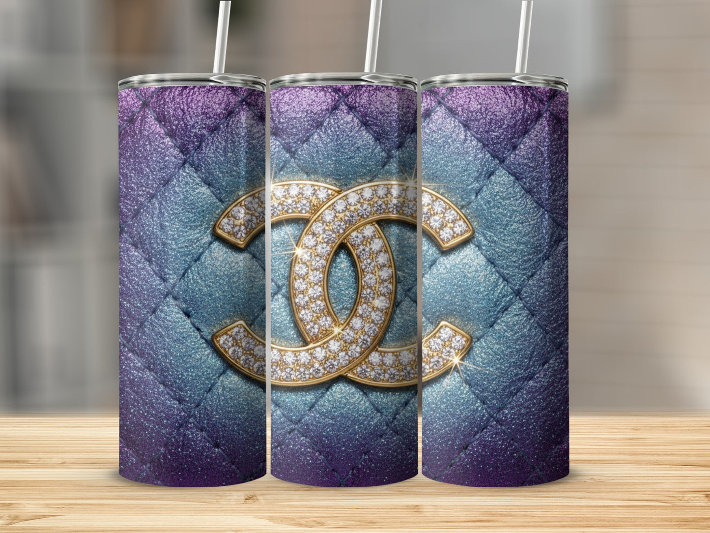 Blue and Purple Quilted Design with Diamonds Logo Tumbler