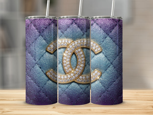 Blue and Purple Quilted Design with Diamonds Logo Tumbler