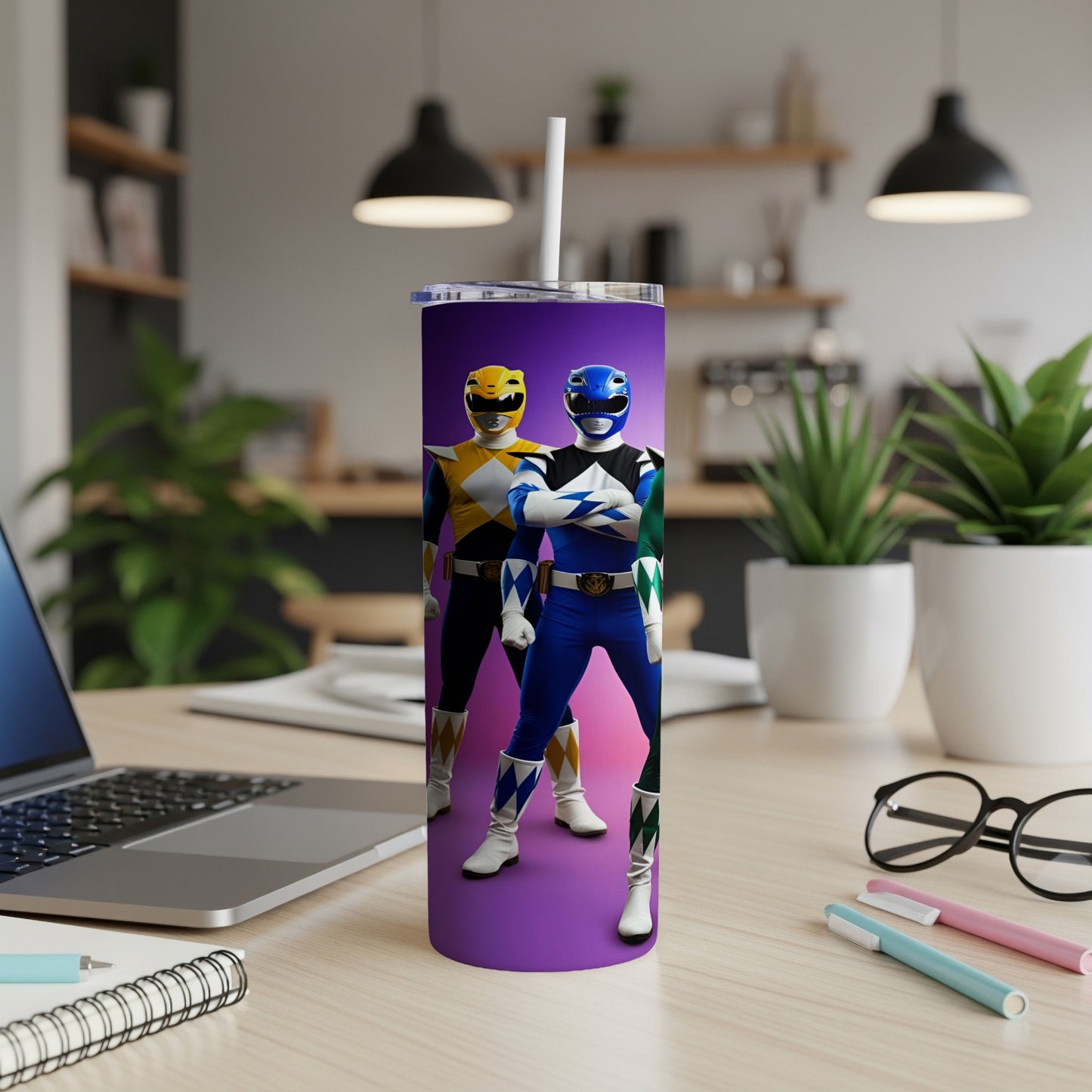 Two Power Rangers, Yellow and Blue, stand side-by-side.
