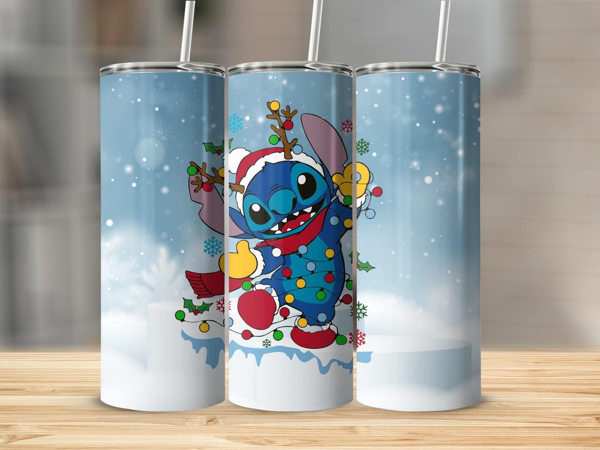 Festive Christmas Stitch Tumbler with Holiday Lights