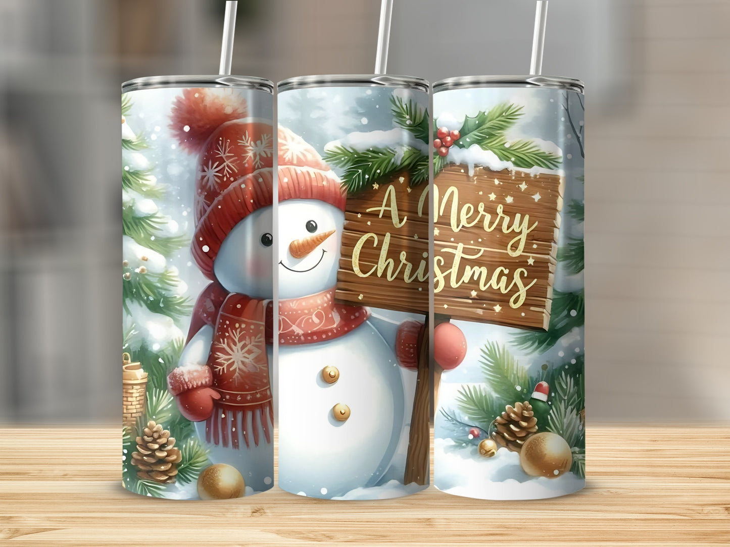 Festive Snowman and Christmas Tree Tumbler for Holiday