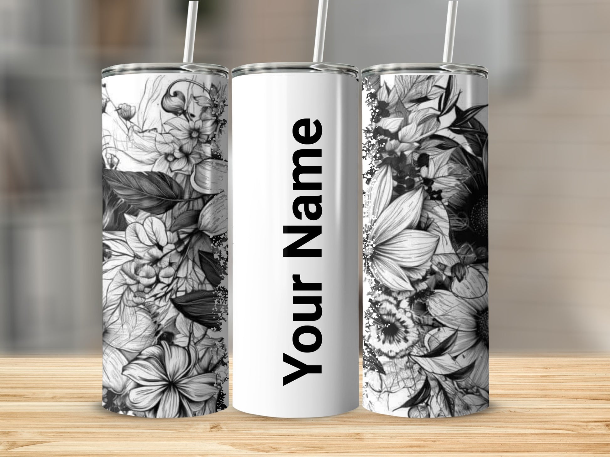 Personalized Floral Print Tumbler with Custom Name