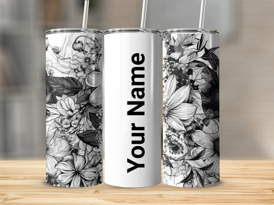 Personalized Floral Print Tumbler with Custom Name