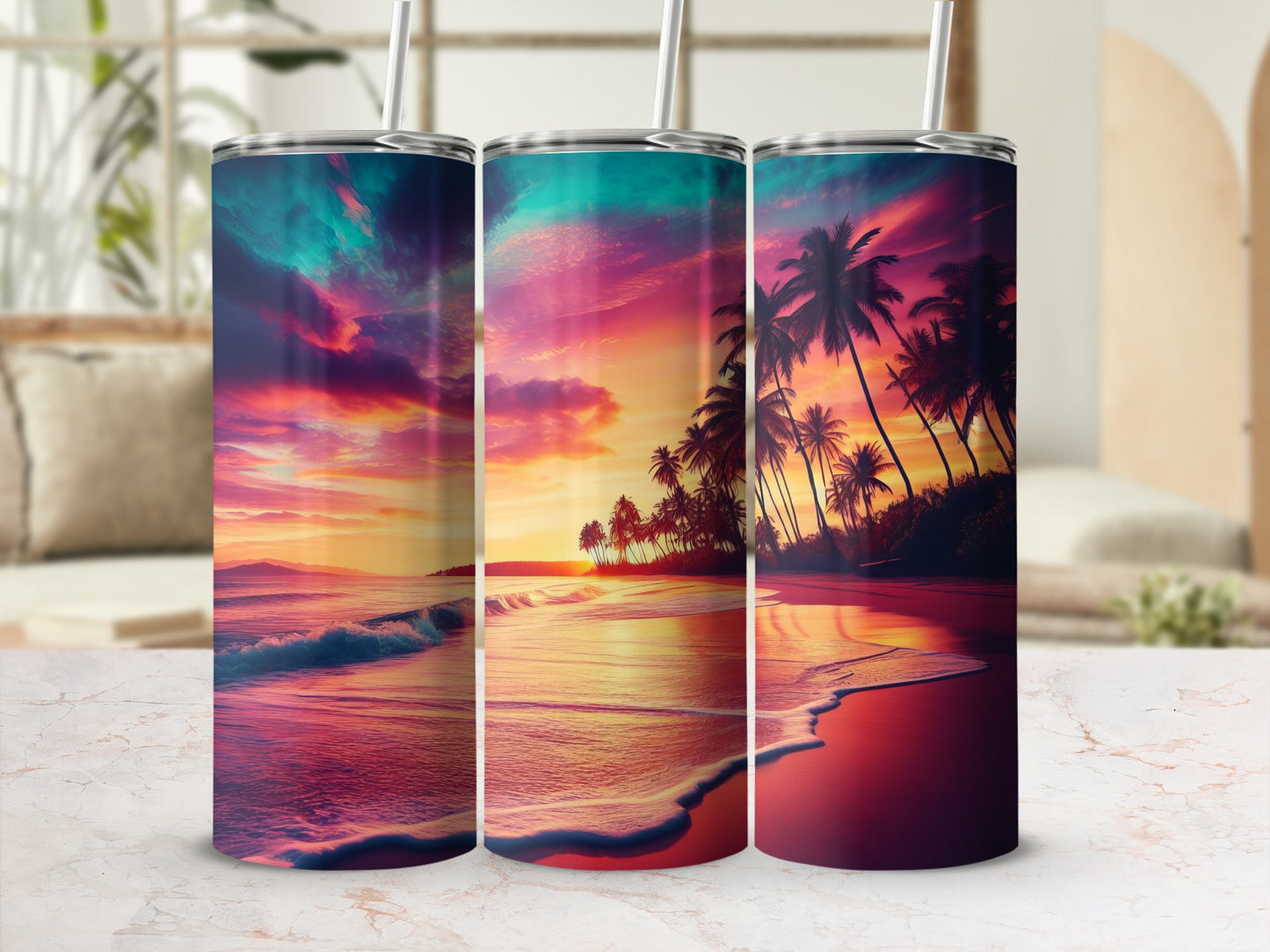 Vibrant Tropical Sunset Scene Insulated Tumbler