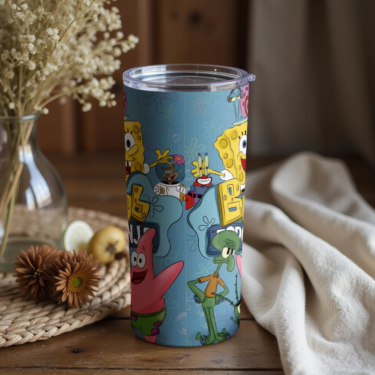 Colorful SpongeBob and Friends Cartoon Print Tumbler