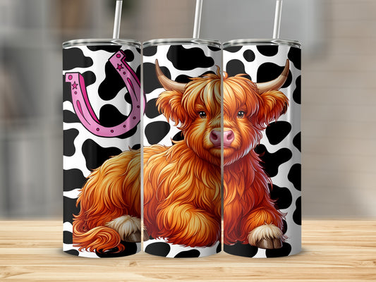Cute Highland Cow with Pink Horseshoe Tumbler Product
