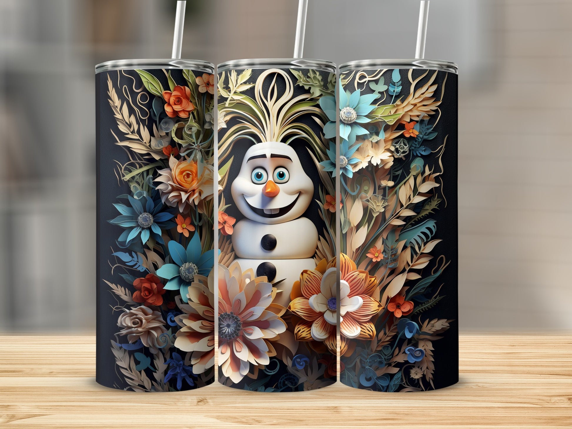 Floral Snowman Design Insulated Tumbler for All Seasons