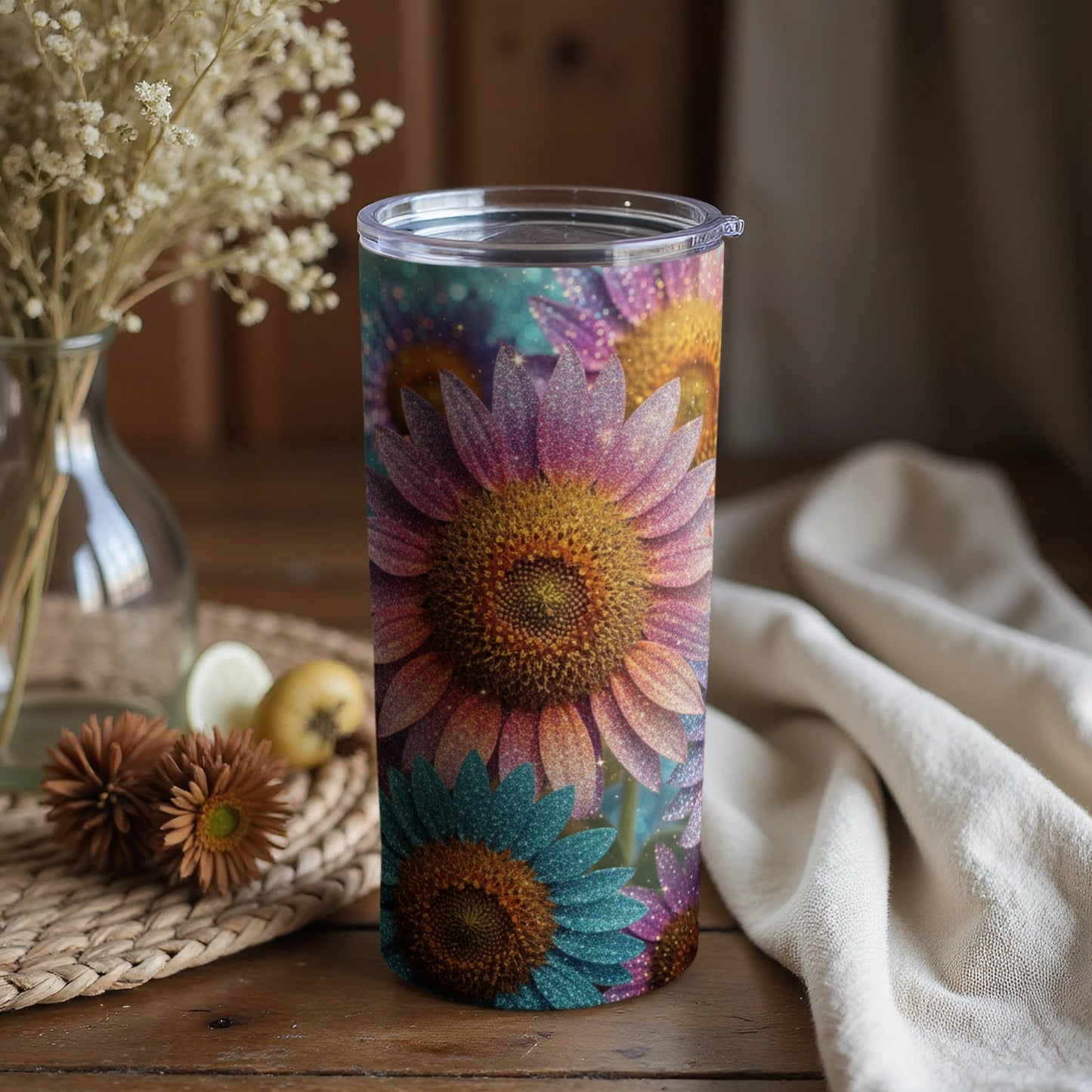Colorful Floral Sunflower Pattern Insulated Tumbler