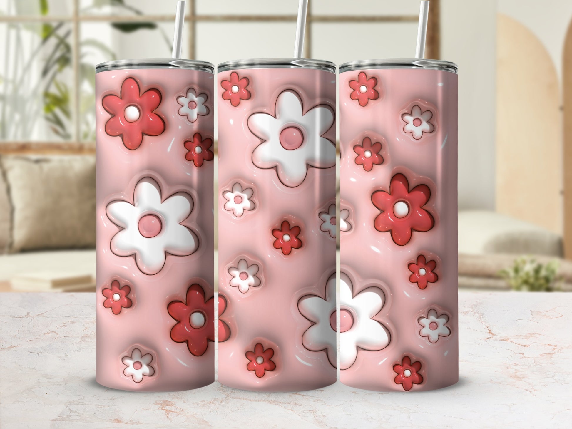 Pink Tumblers with Cute Flower Patterns Drinkware