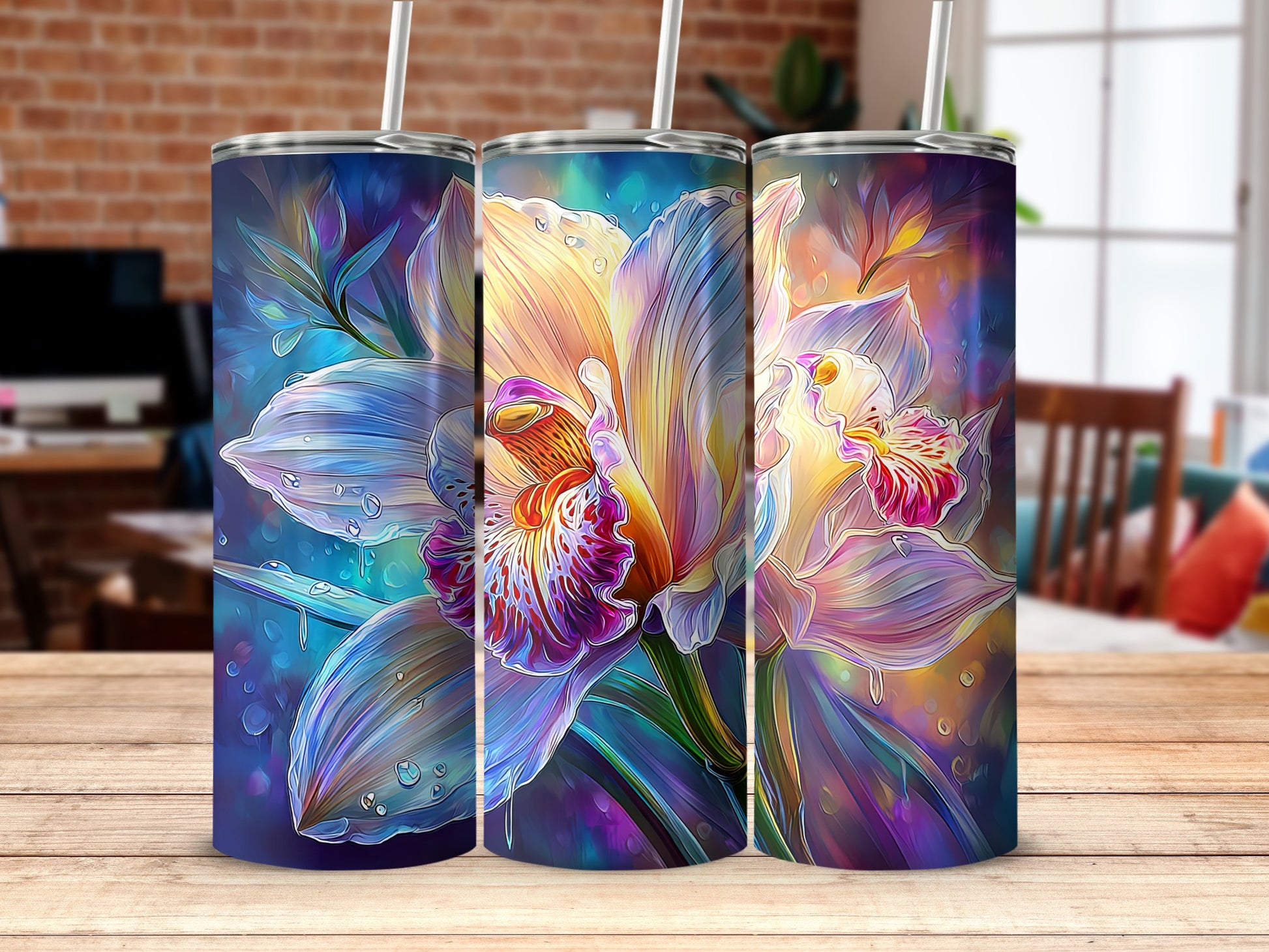 Vibrant Floral Art Tall Insulated Beverage Tumblers